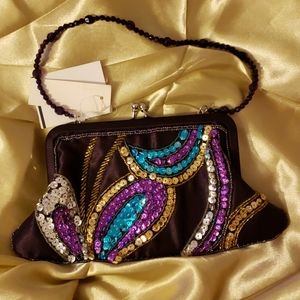 Brand New Purple Sequin Satin Clutch Purse